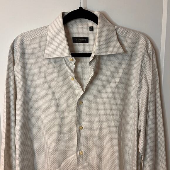 Corneliani White Micro Stripes Button-Down Shirt Size 17 - Picture 3 of 7